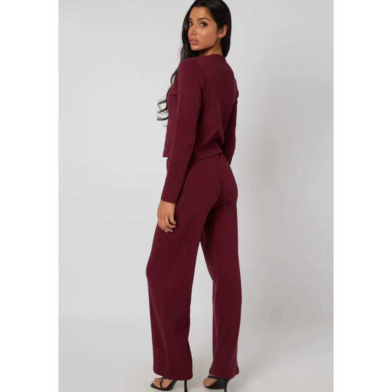Burgundy Long Sleeved Button Front Top|Urban Bliss Clearance