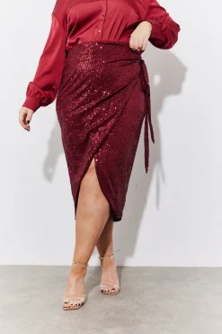 Sequin Wrap Midi Skirt|In the Style Online