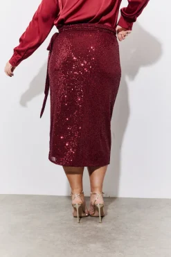 Sequin Wrap Midi Skirt|In the Style Online