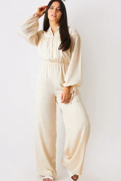 Button Up Wide Leg Jumpsuit|In the Style New
