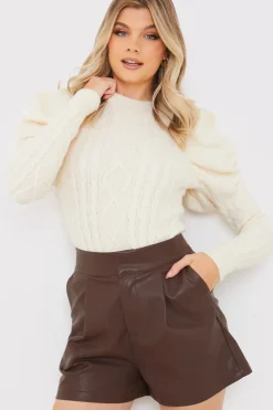 Cable Knit Puff Long Sleeve Bodysuit|In the Style Outlet