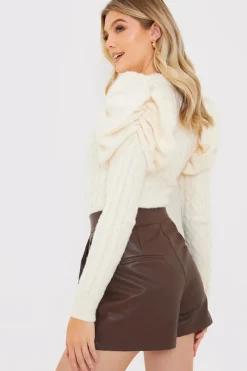 Cable Knit Puff Long Sleeve Bodysuit|In the Style Outlet
