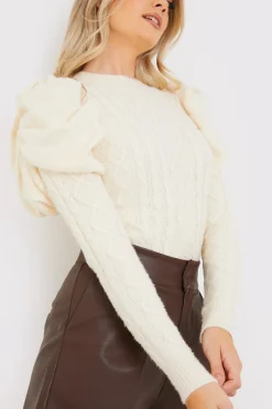 Cable Knit Puff Long Sleeve Bodysuit|In the Style Outlet