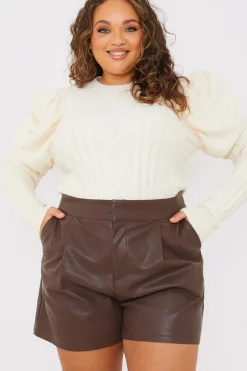 Cable Knit Puff Long Sleeve Bodysuit|In the Style Outlet