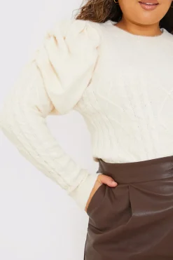 Cable Knit Puff Long Sleeve Bodysuit|In the Style Outlet