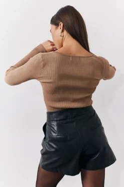Rib Knitted Scoop Neck Long Sleeve Top|In The Style Sale