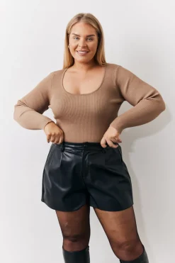 Rib Knitted Scoop Neck Long Sleeve Top|In The Style Sale
