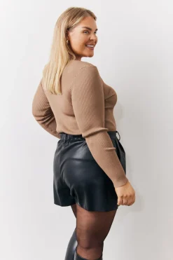 Rib Knitted Scoop Neck Long Sleeve Top|In The Style Sale