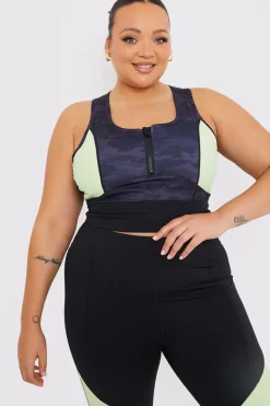 Camo Contrast Zip Crop Top|In the Style Discount