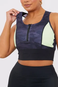 Camo Contrast Zip Crop Top|In the Style Discount