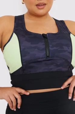 Camo Contrast Zip Crop Top|In the Style Discount