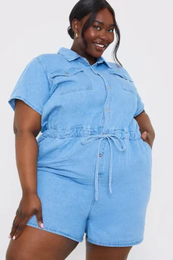 Chambray Button Through Drawstring Playsuit|In the Style Clearance