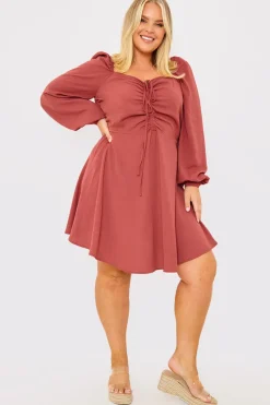 Channel Front Ruched Balloon Sleeve Shift Dress|In The Style