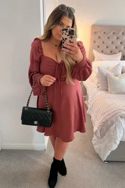 Channel Front Ruched Balloon Sleeve Shift Dress|In The Style