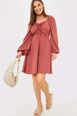 Channel Front Ruched Balloon Sleeve Shift Dress|In The Style