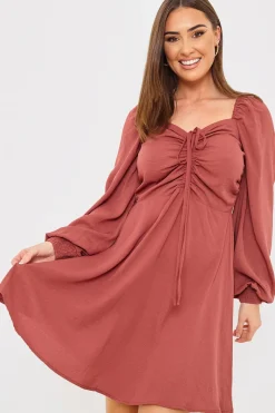 Channel Front Ruched Balloon Sleeve Shift Dress|In The Style