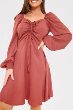 Channel Front Ruched Balloon Sleeve Shift Dress|In The Style