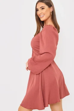Channel Front Ruched Balloon Sleeve Shift Dress|In The Style