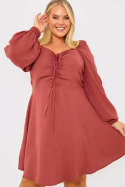 Channel Front Ruched Balloon Sleeve Shift Dress|In The Style