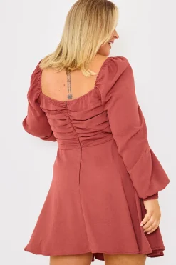 Channel Front Ruched Balloon Sleeve Shift Dress|In The Style