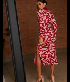 Abstract Floral Knitted Midi Dress in Pink|CHI CHI LONDON Discount