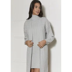 All-Over Knitted Cable Longline Cardigan in Grey|CHI CHI LONDON Discount