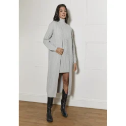 All-Over Knitted Cable Longline Cardigan in Grey|CHI CHI LONDON Discount
