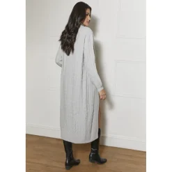 All-Over Knitted Cable Longline Cardigan in Grey|CHI CHI LONDON Discount