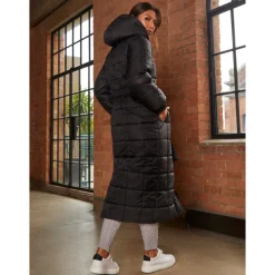 Check Padded Longline Belted Coat in Black|CHI CHI LONDON New