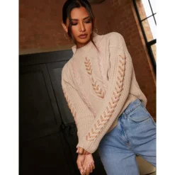 Contrast Cable Detail Jumper in Cream|CHI CHI LONDON