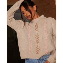 Contrast Cable Detail Jumper in Cream|CHI CHI LONDON
