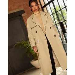 Contrast Trim Belted Trench Coat in Camel|CHI CHI LONDON Sale