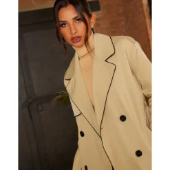 Contrast Trim Belted Trench Coat in Camel|CHI CHI LONDON Sale