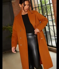 Double Breasted Longline Coat in Orange|CHI CHI LONDON Clearance