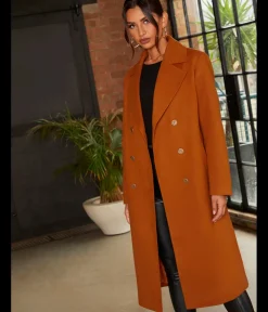 Double Breasted Longline Coat in Orange|CHI CHI LONDON Clearance
