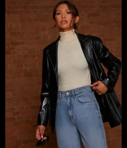 Faux Leather Blazer in Black|CHI CHI LONDON
