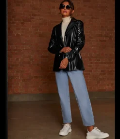 Faux Leather Blazer in Black|CHI CHI LONDON