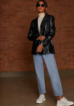 Faux Leather Blazer in Black|CHI CHI LONDON