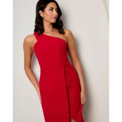 One Shoulder Split Detail Midi Dress in Red|CHI CHI LONDON Discount