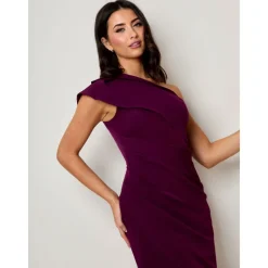 One Shoulder Wrap Detail Midi Dress in Purple|CHI CHI LONDON New