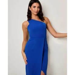 One Shoulder Split Detail Midi Dress in Cobalt|CHI CHI LONDON
