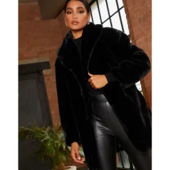 Plush Faux Fur Coat in Black|CHI CHI LONDON Sale
