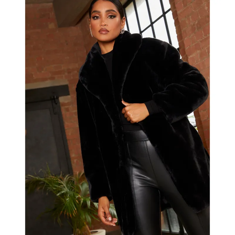Plush Faux Fur Coat in Black|CHI CHI LONDON Sale