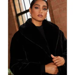 Plush Faux Fur Coat in Black|CHI CHI LONDON Sale
