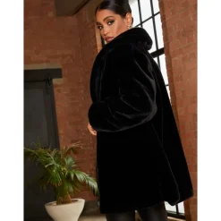 Plush Faux Fur Coat in Black|CHI CHI LONDON Sale
