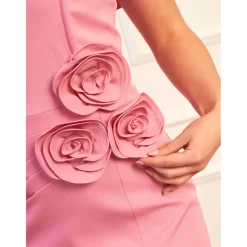 Rosette Detail Bardot Midi Dress in Pink|CHI CHI LONDON Best