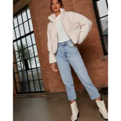 Short Padded Borg Coat in Cream|CHI CHI LONDON