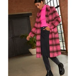 Single Breasted Check Coat in Pink|CHI CHI LONDON Clearance