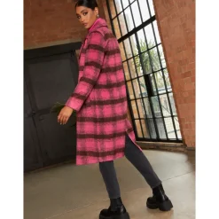 Single Breasted Check Coat in Pink|CHI CHI LONDON Clearance