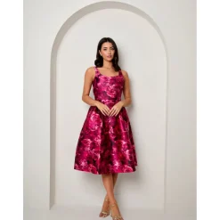 Sleeveless Floral Fit and Flare Midi Dress in Purple|CHI CHI LONDON Online